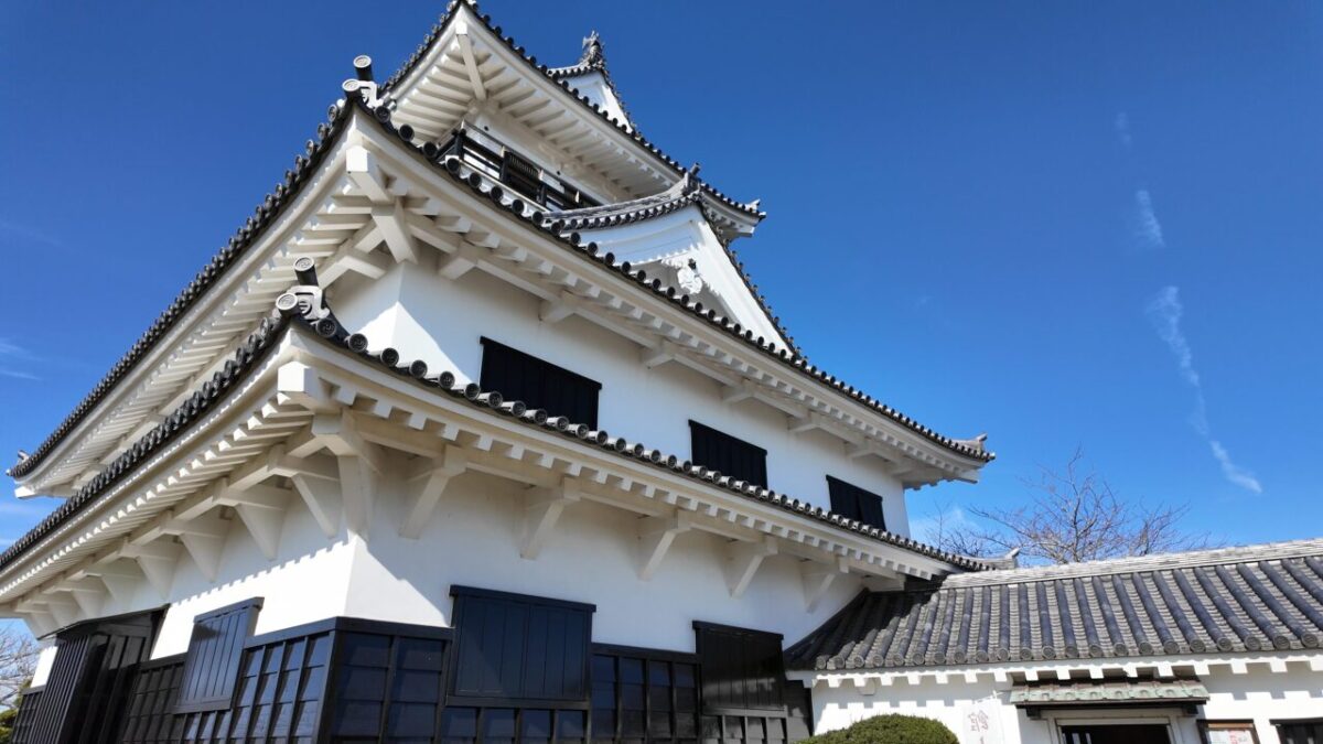 館山城の天守と周辺の景色
